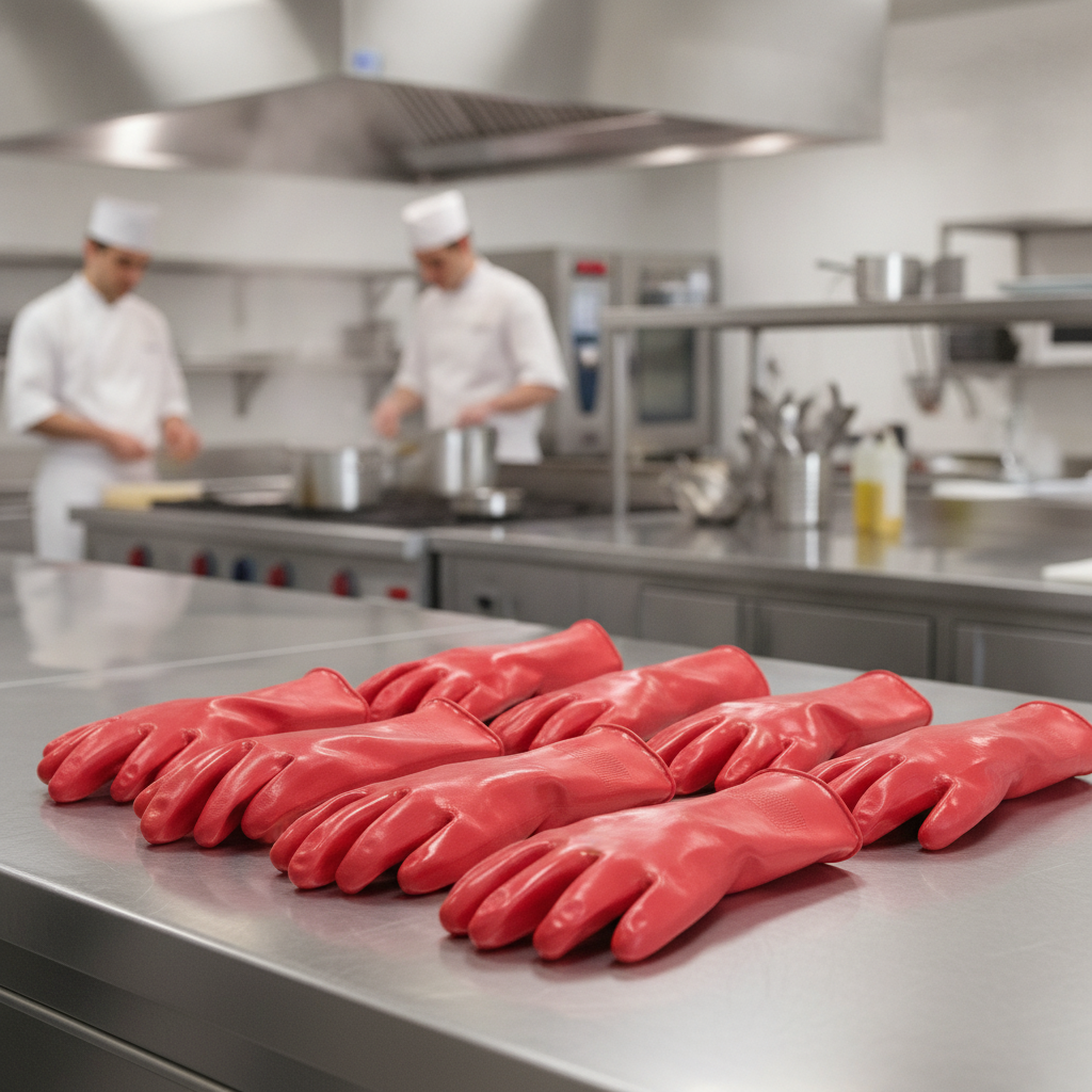 PVC Coated Red Gauntlets 35cm for Busy Kitchens (Pack of 12)