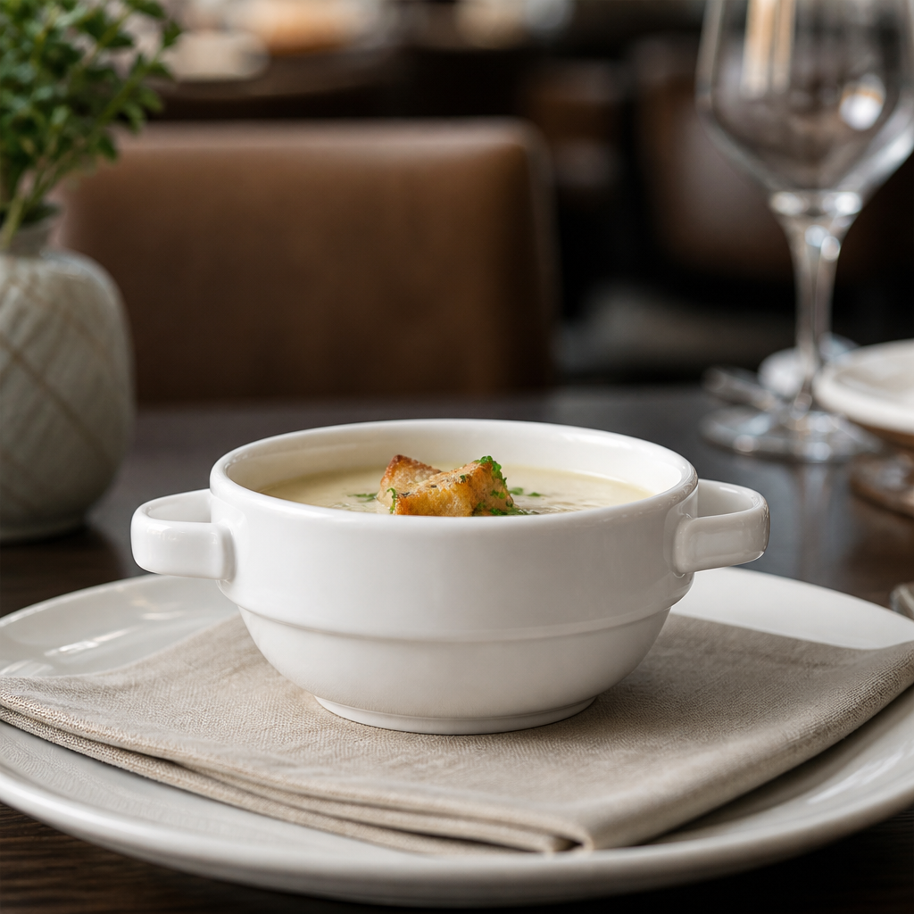 Handled Stacking Bowls 115mm White for Professional Use