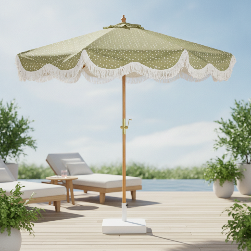 Wooden Green Round Parasol 2.5m for Outdoor Areas