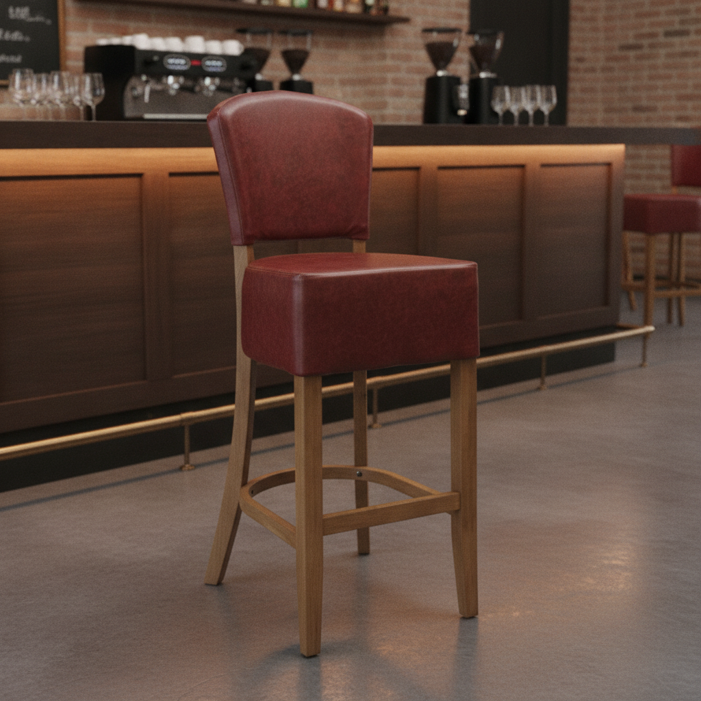 Rubber Wood Bar Chair with Faux Leather Seat 1175mm for Commercial Use