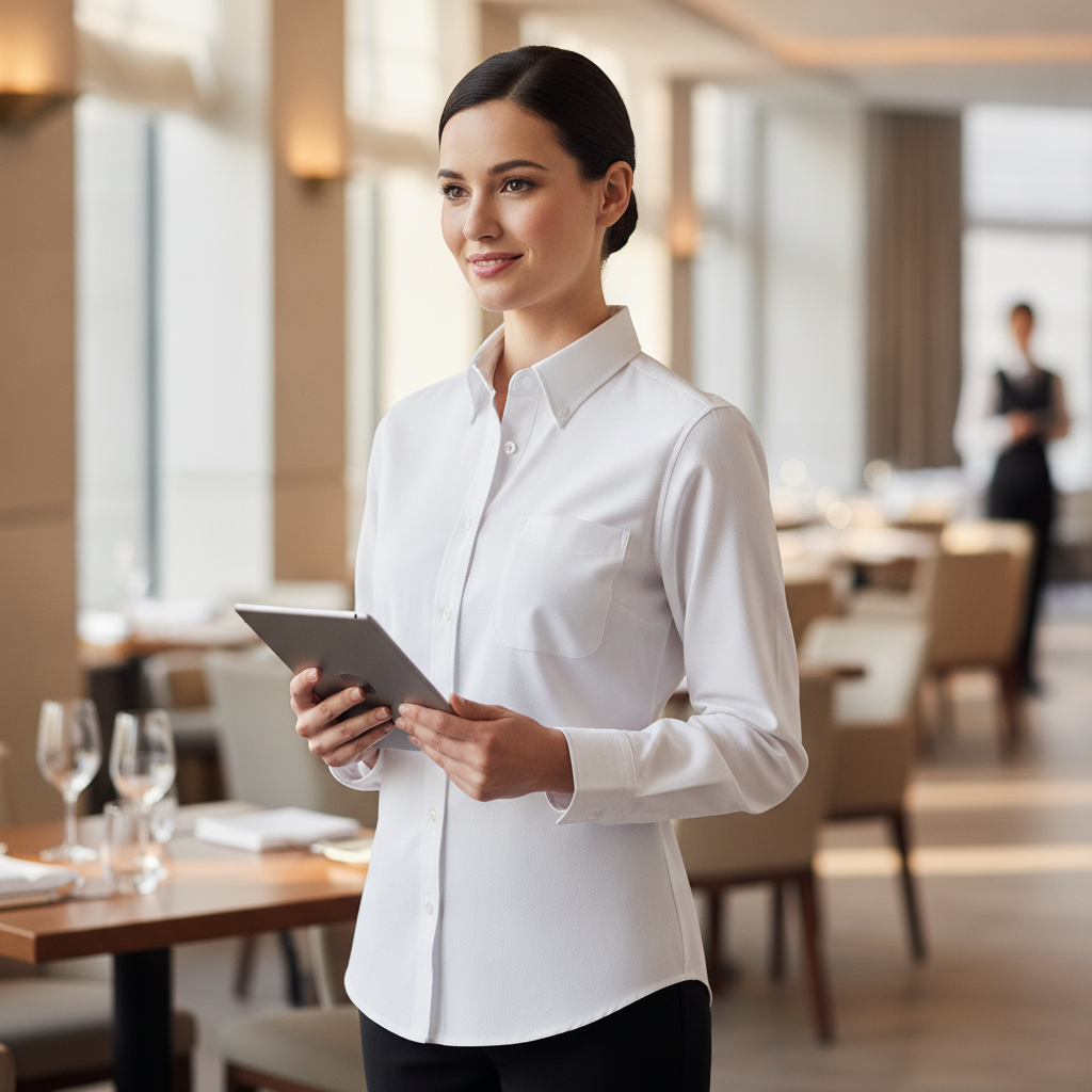 White Polycotton Long Sleeve Oxford Shirt for Front of House