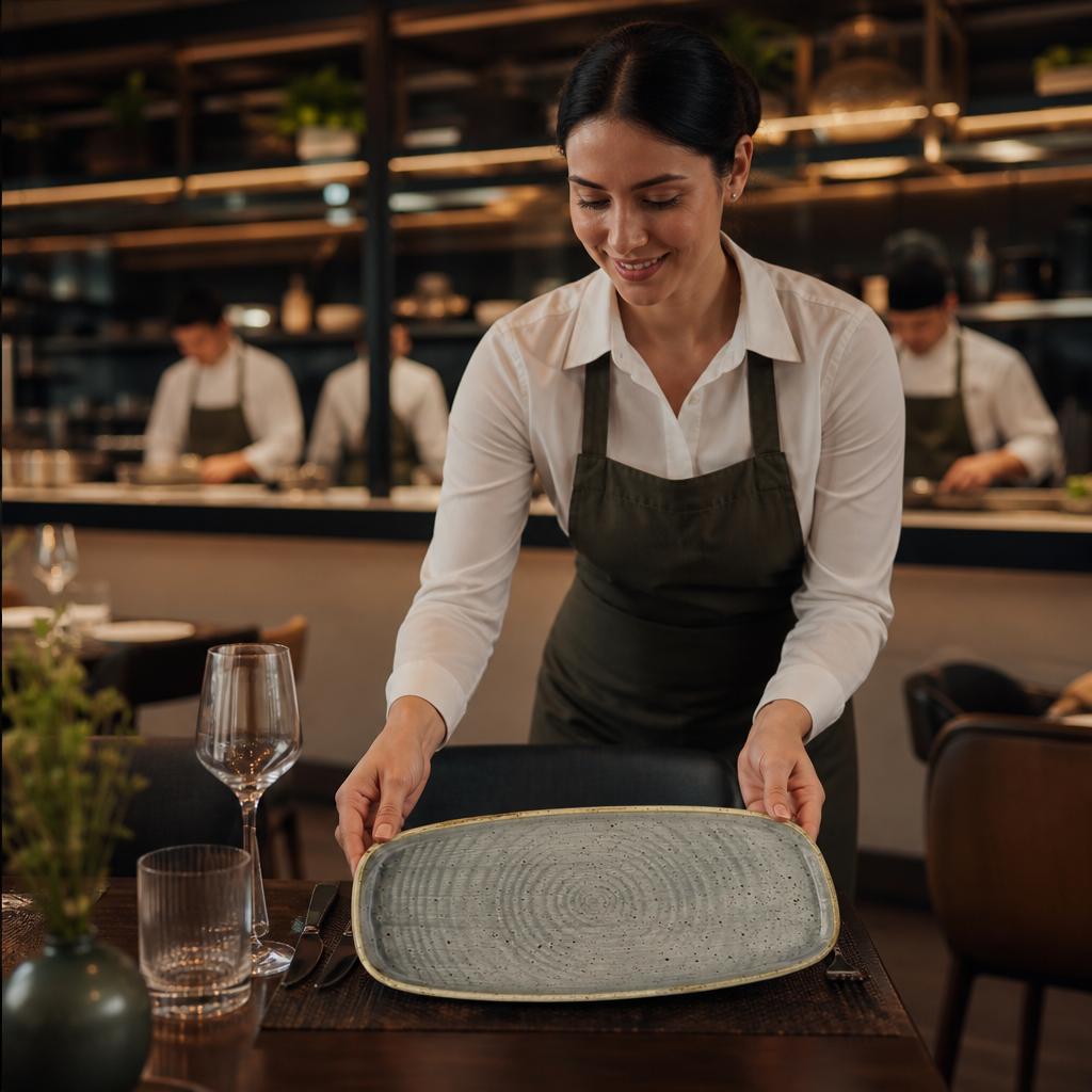 Walled Oblong Plates 300mm Vitrified Ceramic for Table Settings (Pack of 12)