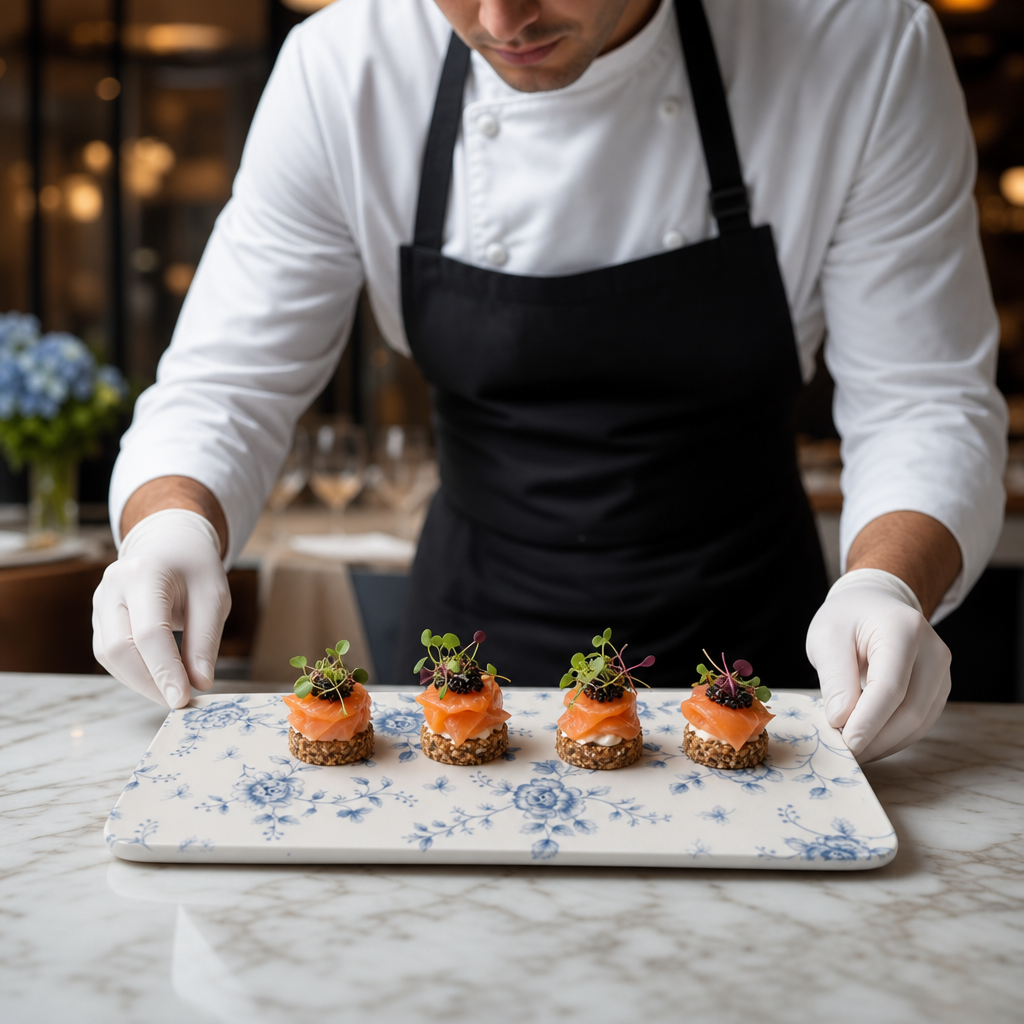 Rectangular Serving Tiles Fine China for Catering (Pack of 4)