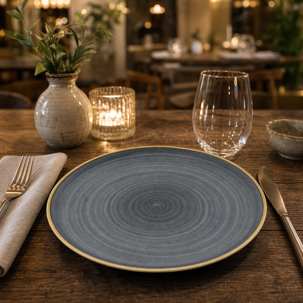 Walled Plates inch 8 1/4 Blue Vitrified Ceramic for Rustic Table Settings (Pack of 6)