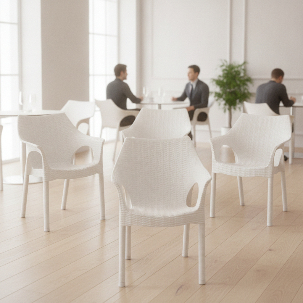 White Polypropylene Armchairs 800mm for Cafés & Restaurants (Pack of 4)