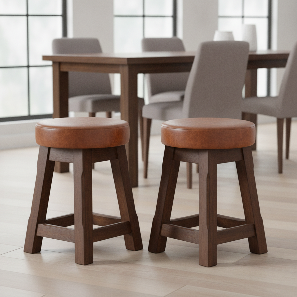 Rubber Wood Low Stools 475x335mm for Dining Spaces (Pack of 2)