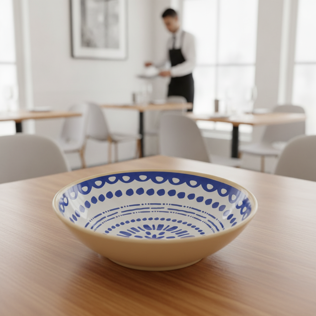 Melamine Bowl with Blue & White Interior 190mm for Catering