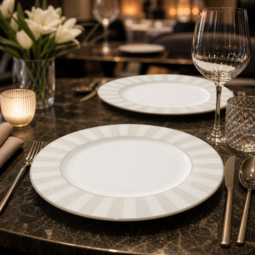 Bakewell Classic Plates in Soft Taupe for Upscale Dining (Pack of 12)