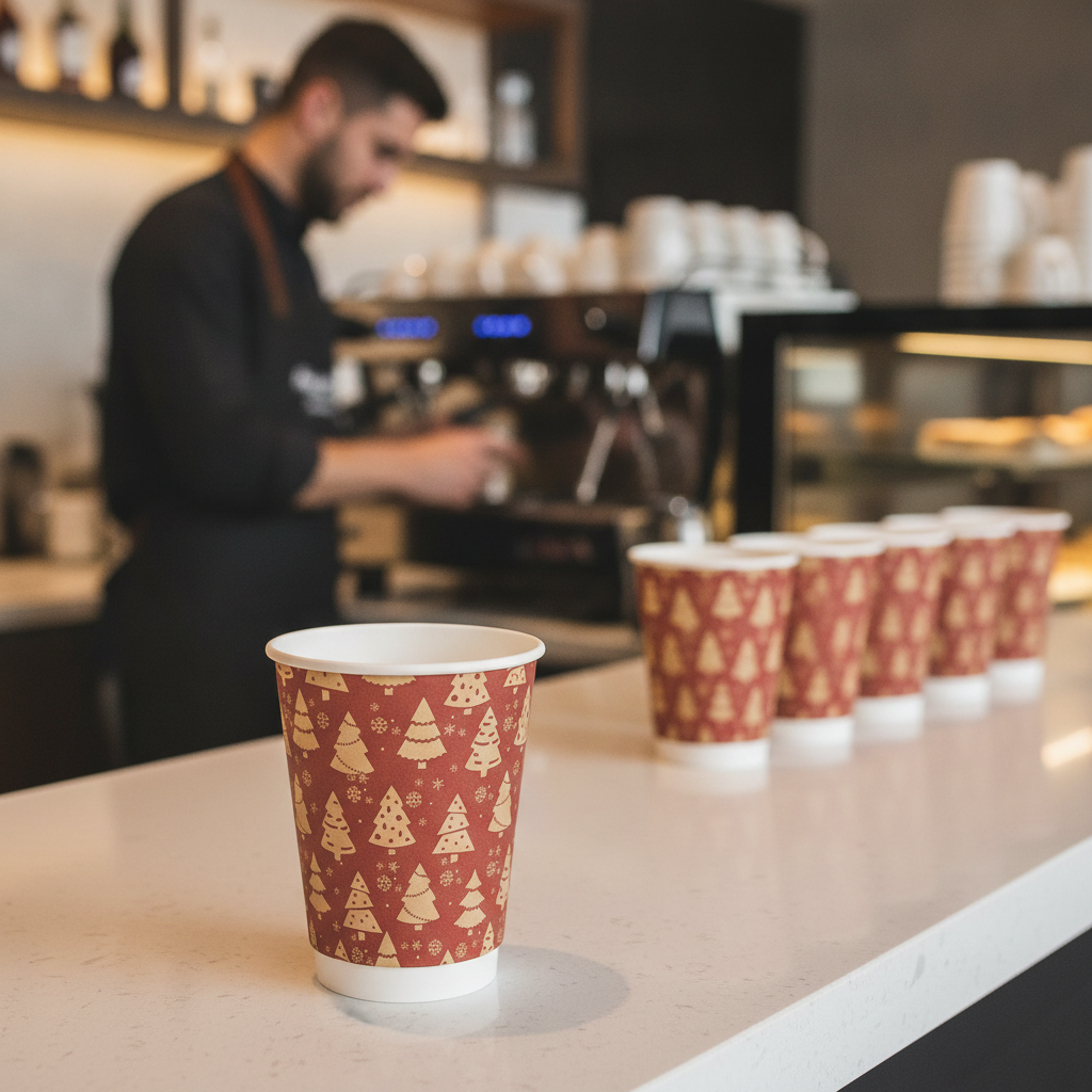 Paper Double Wall Christmas Hot Cups 12oz for Takeaway Services (Pack of 500)
