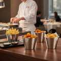 Stainless Steel Hammered Fry Cups 340ml for Buffets (Pack of 48)