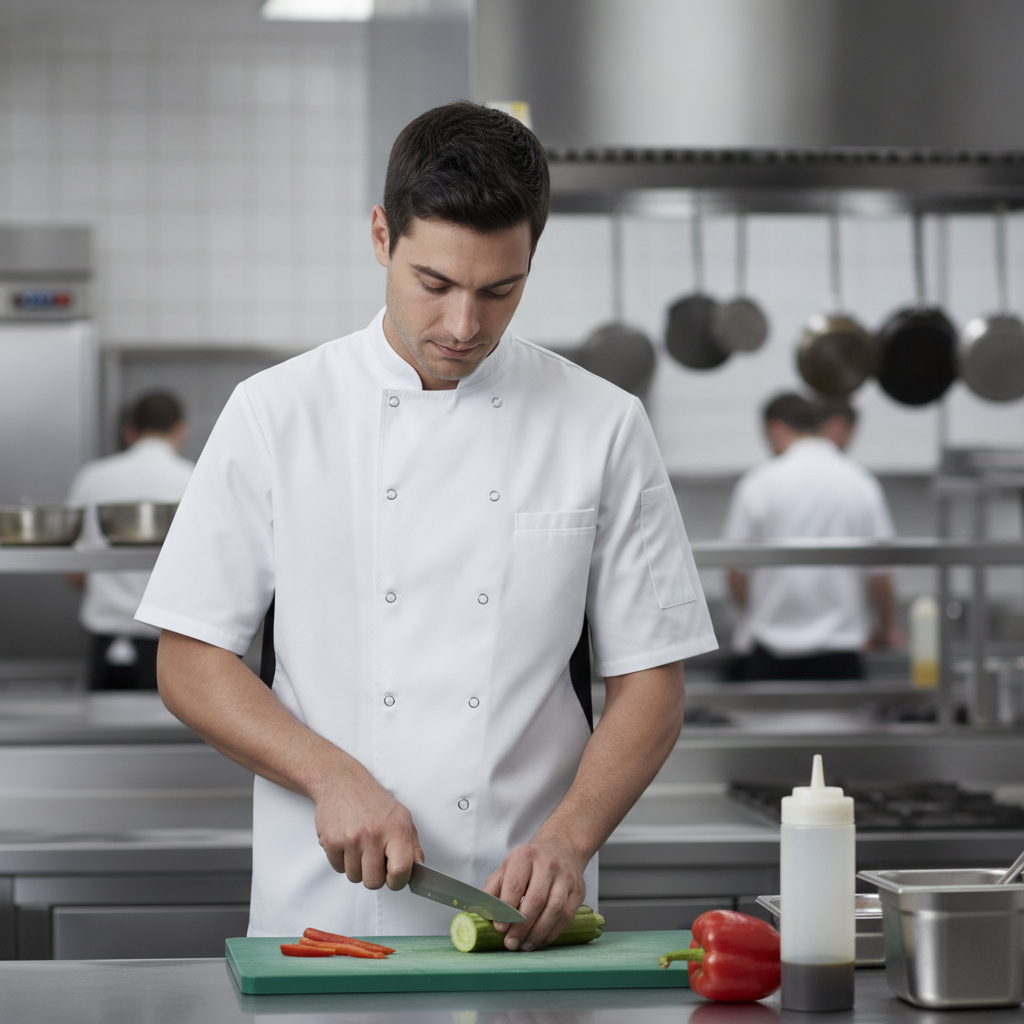 Polycotton Short Sleeve Chef Jacket in White for Busy Kitchens