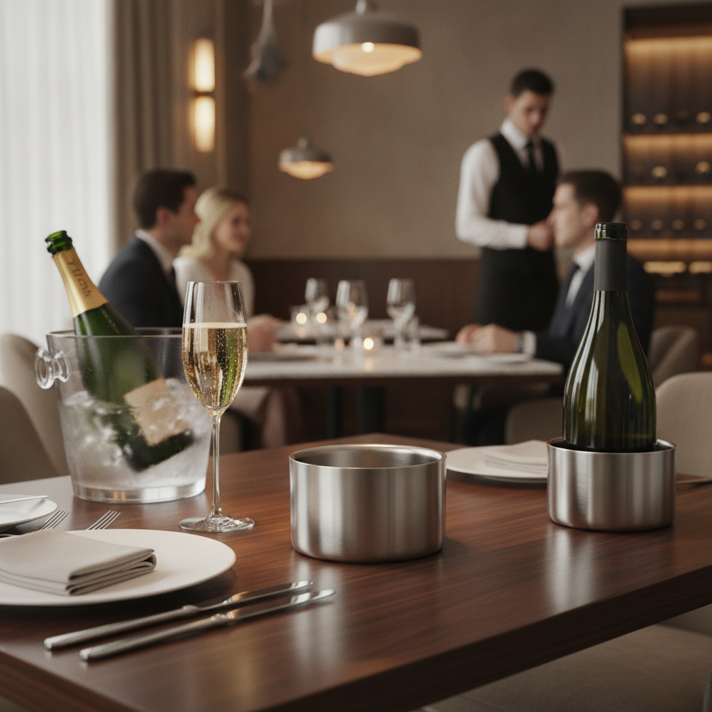 Stainless Steel Double Wall Wine and Champagne Coaster 116mm for Elegant Table Settings