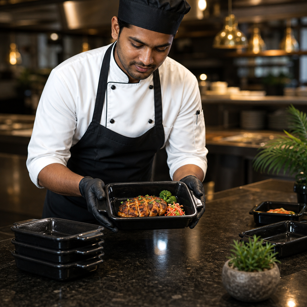 Rectangle Dish 483ml Black Stoneware for Traditional Dining (Pack of 6)