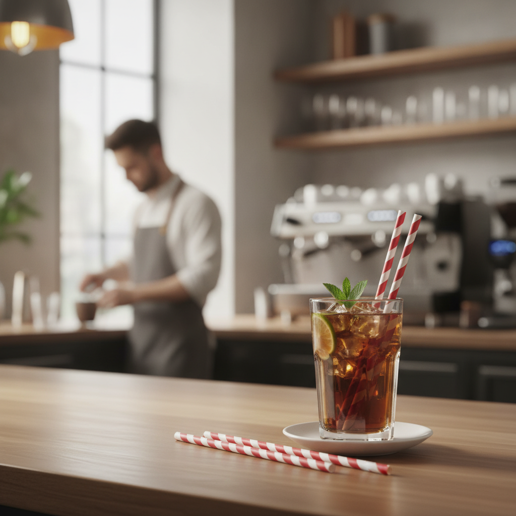 Paper Red Striped Compostable Straws 210mm for Eco-Friendly Drinks Service (Pack of 250)