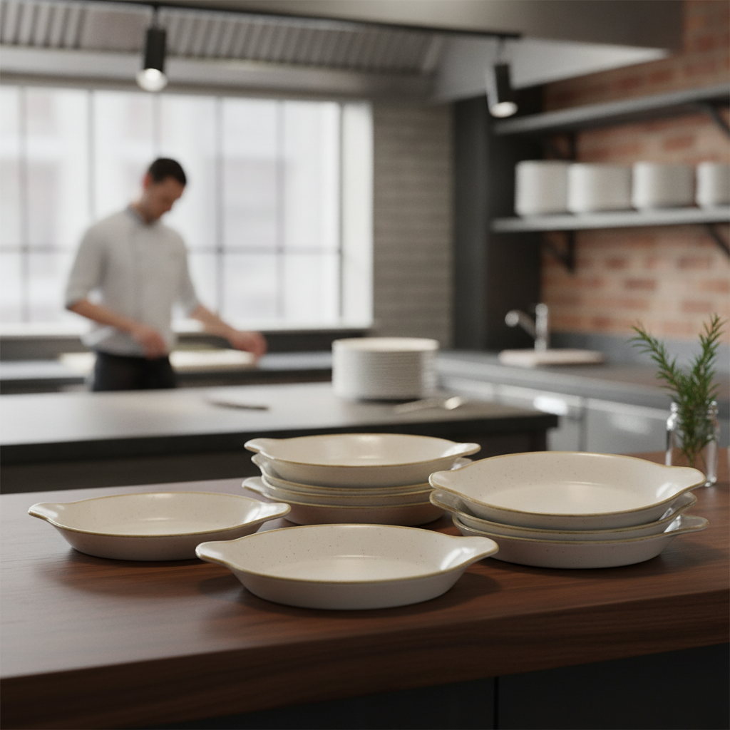 Super Vitrified Ceramic Round Eared Dish 215mm for Sharing (Pack of 6)