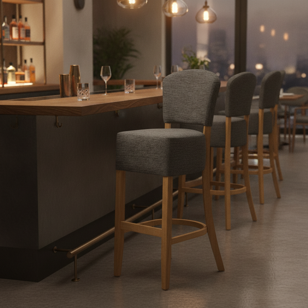 Rubber Wood Bar Chair with Shetland Smoke Upholstery 1175mm for Commercial Use