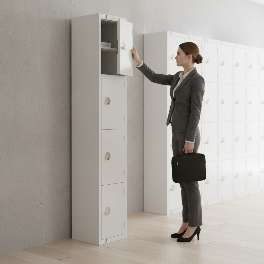 Powder Coated Steel Four Door Lockers White for Personal Storage