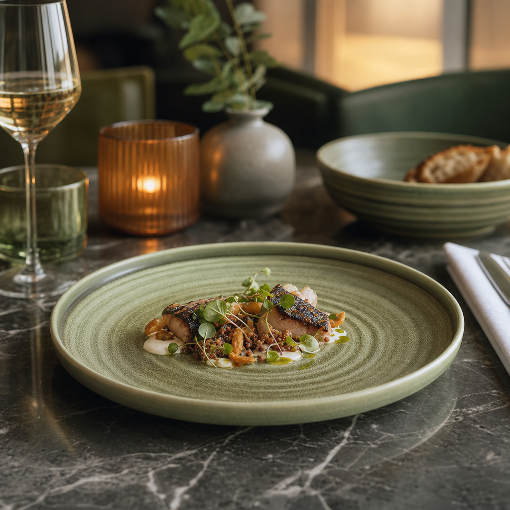 Walled Plates Green Porcelain for Creative Dining (Pack of 6)