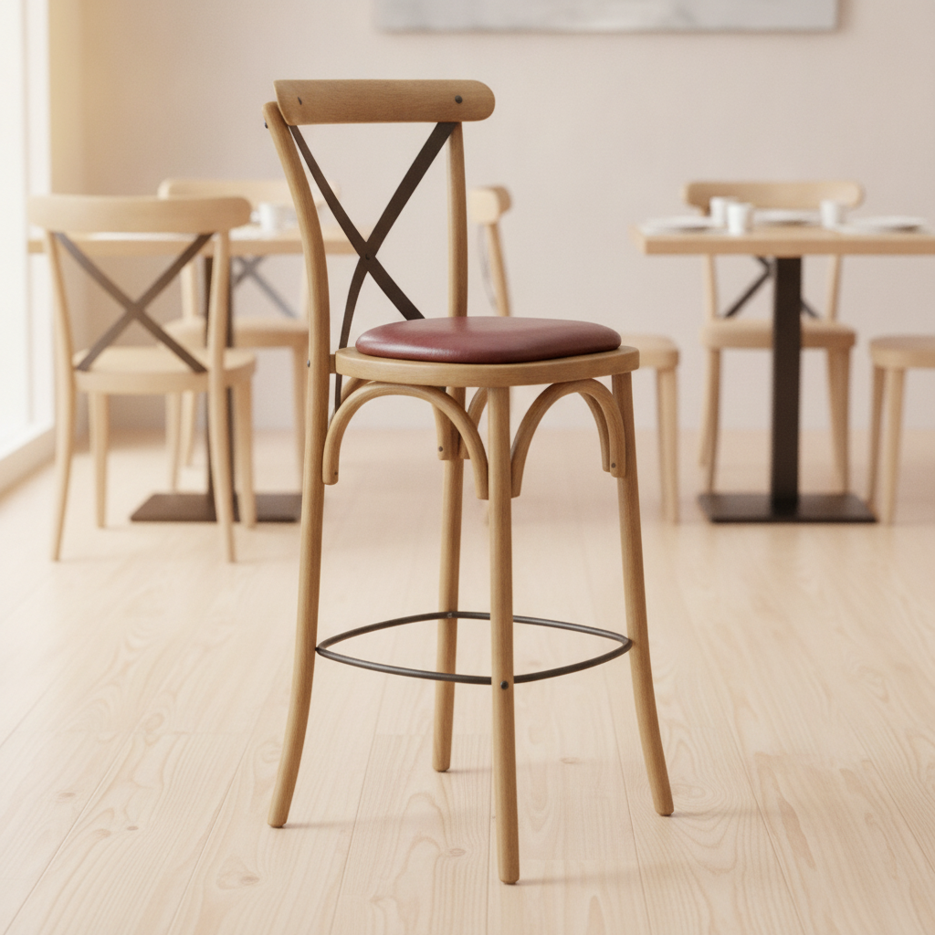 Rubber Wood Bar Chair with Padded Seat 1180mm for Stylish Seating