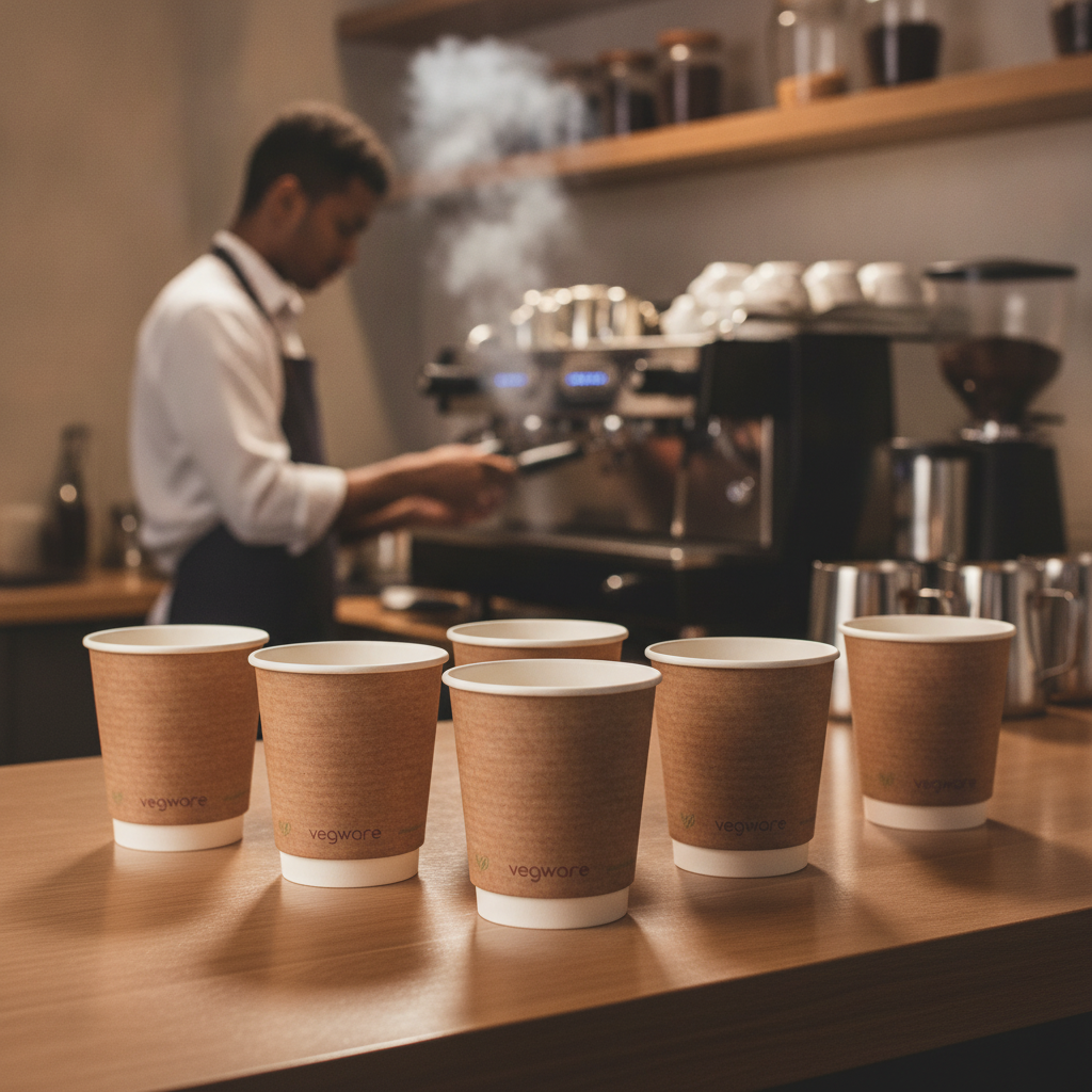 PLA & Paper Double Wall Coffee Cups 230ml for Hot Drinks Service (Pack of 500)