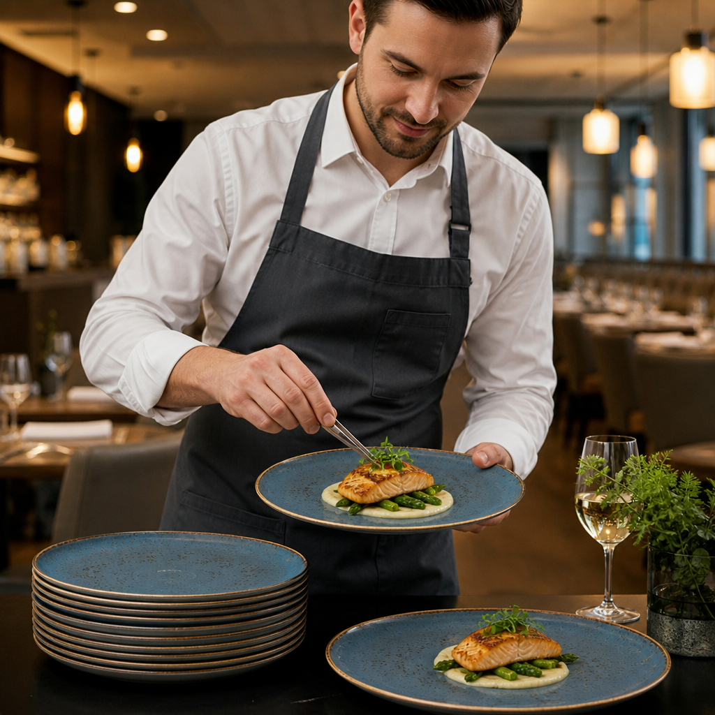 Alumina Stack Plates 255mm Blue Vitrified Ceramic for Hospitality (Pack of 12)