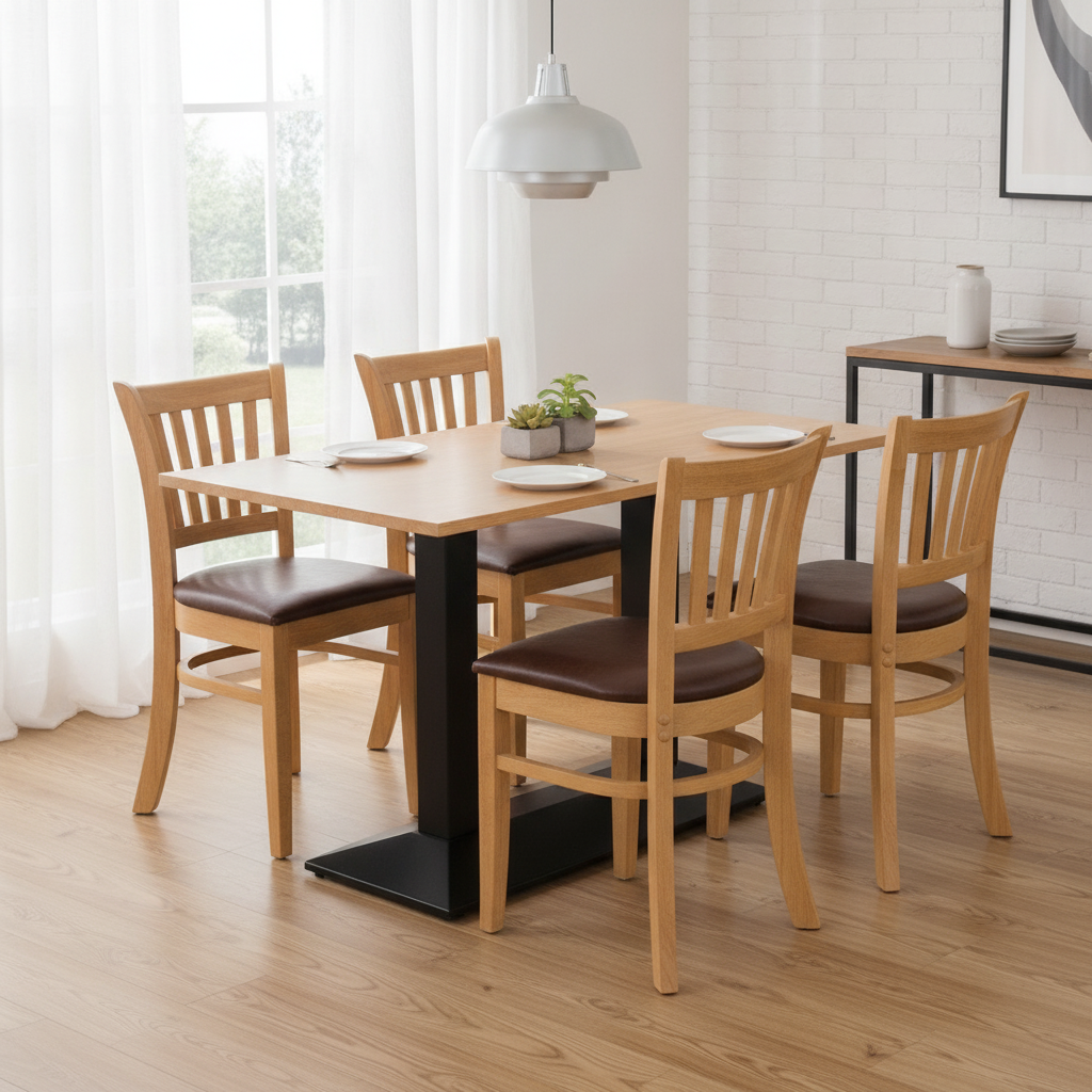 Rubber Wood Dining Table with 4 Chairs 750mm for Home Dining