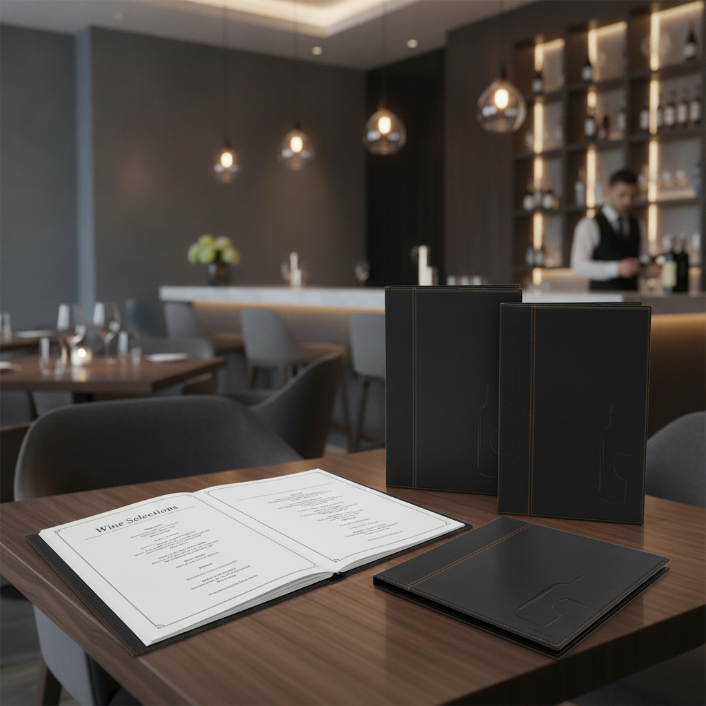 Synthetic Leather Wine List Cover Black A4 for Restaurants