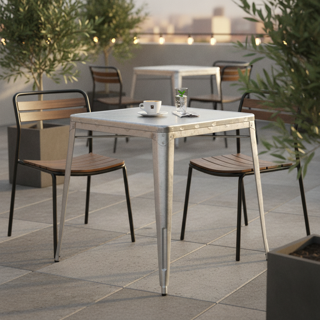 Galvanised Steel Bistro Square Table 668mm for Indoor & Outdoor Use