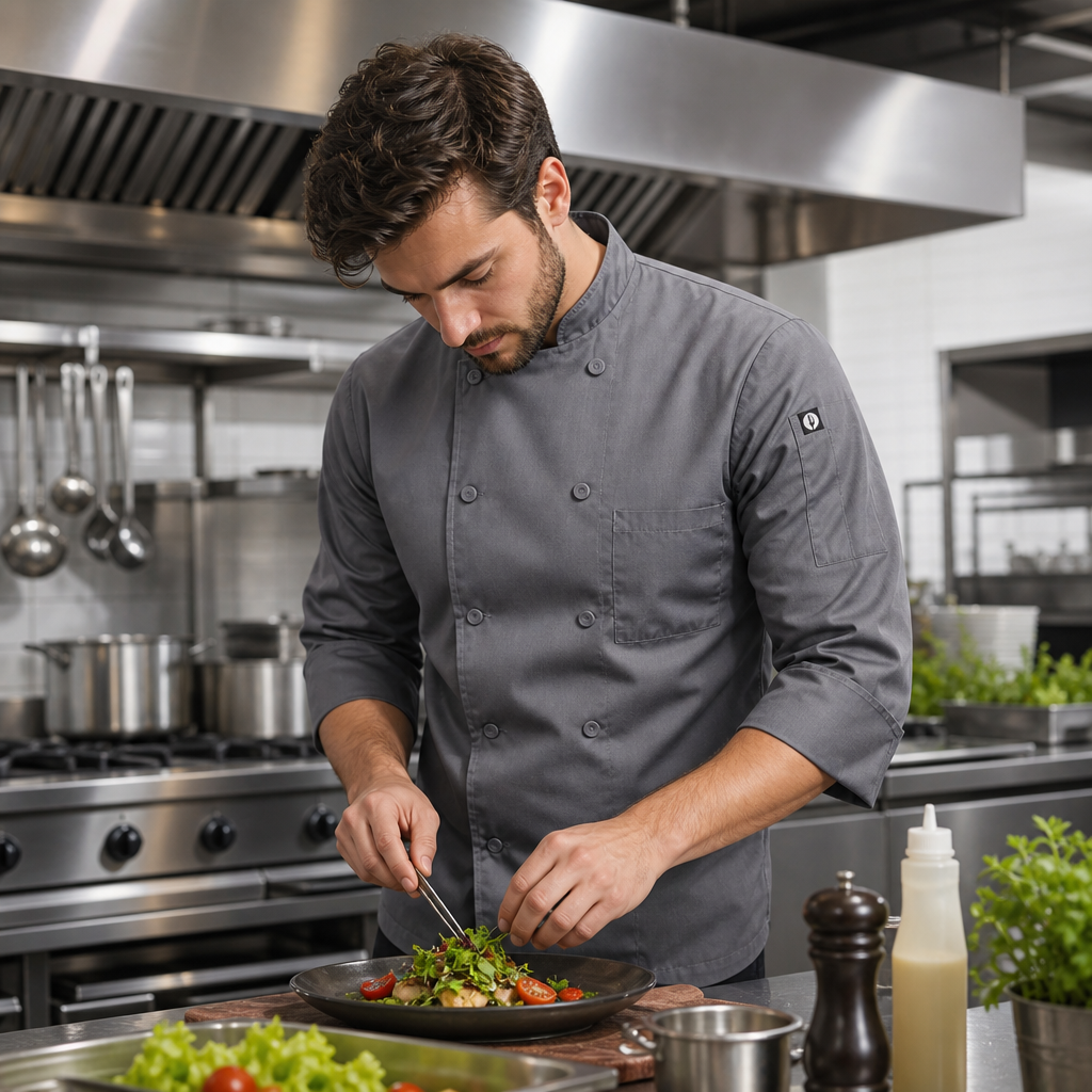 Grey Polycotton Unisex Chef Jacket for Professional Kitchens