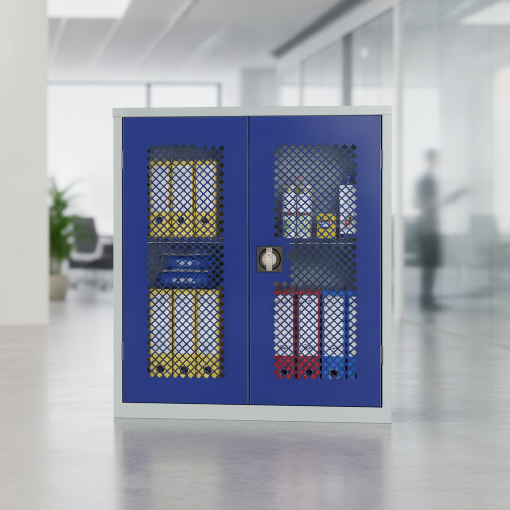Powder Coated Steel Mesh-Fronted Stock Control Cupboard for Offices & Retail