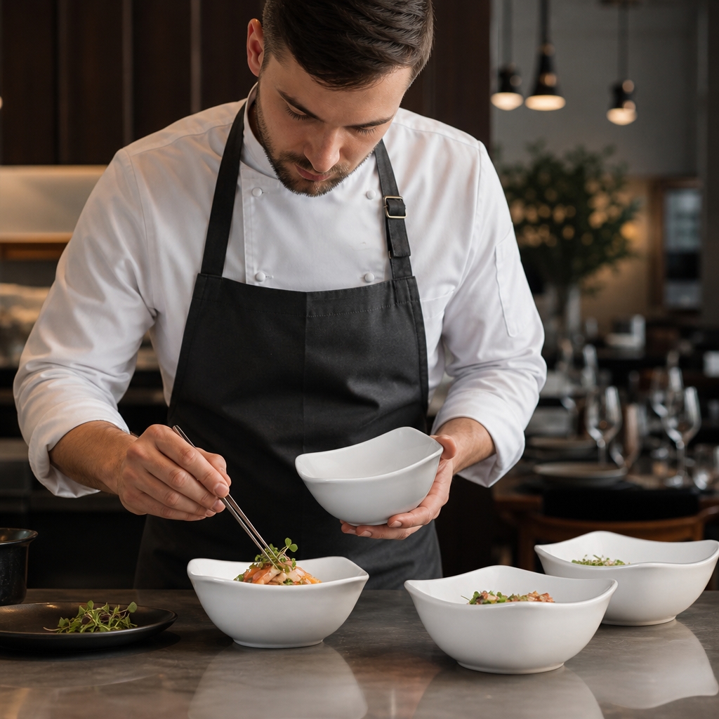 Rounded Square Bowl 140mm Porcelain for Cafés & Restaurants (Pack of 12)