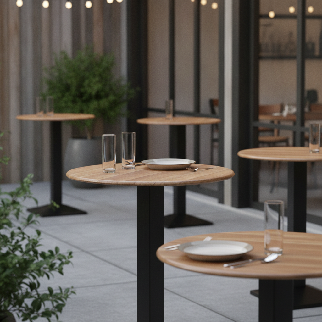 Planked Oak Round Poseur Table 600mm for Indoor & Outdoor Dining