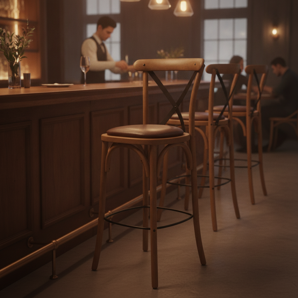 Rubber Wood Bar Chair with Padded Seat 1180mm for Stylish Seating