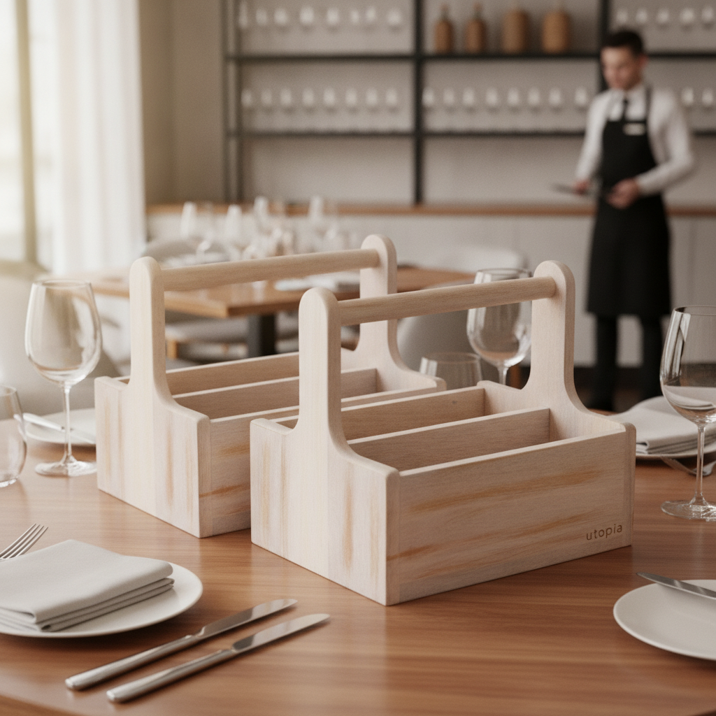 Acacia Wood Medium Table Caddy 200x153mm for Cafés & Restaurants (Pack of 2)