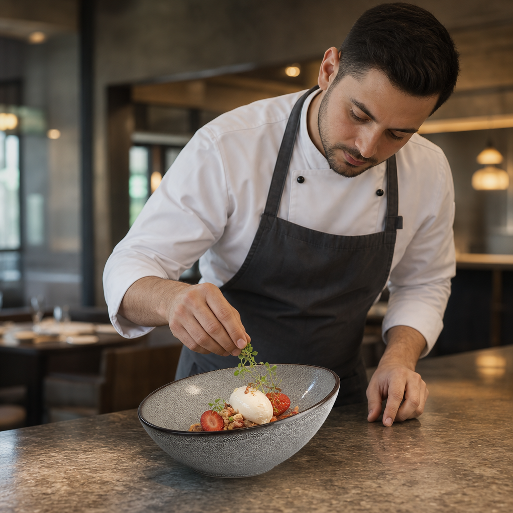 Porcelain Sloping Bowls 215mm for Serving Desserts & Main Dishes