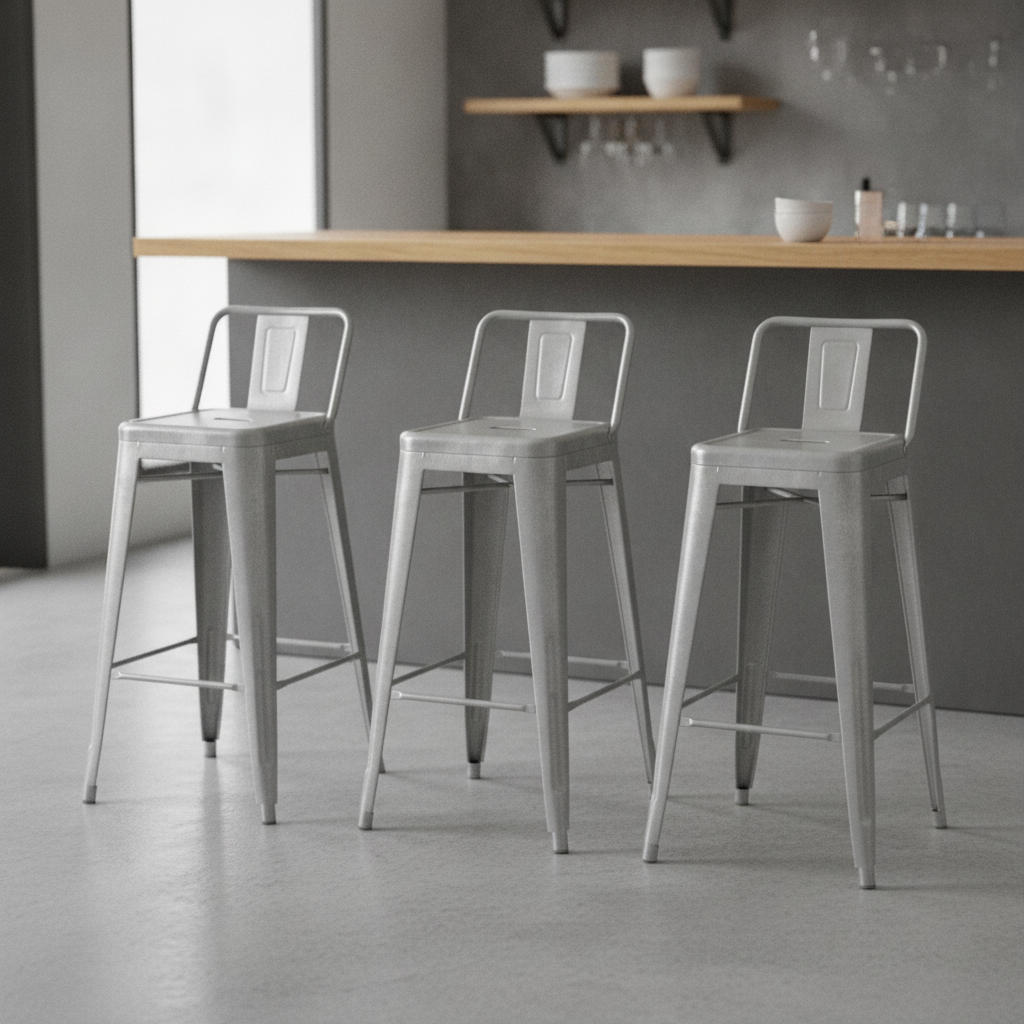 Galvanised Steel High Stools with Backrest 942x433mm for Commercial Use (Pack of 4)