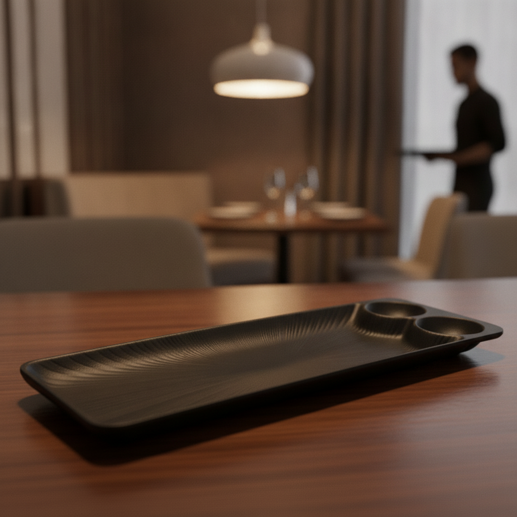 Melamine Black Serving Tray 410x150mm for Stylish Dining