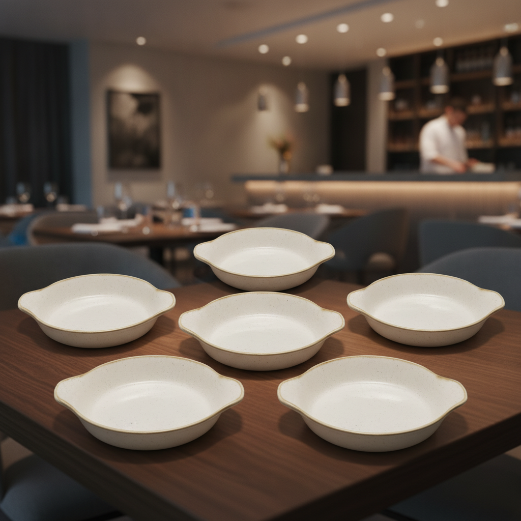 Super Vitrified Ceramic Round Eared Dish 215mm for Sharing (Pack of 6)