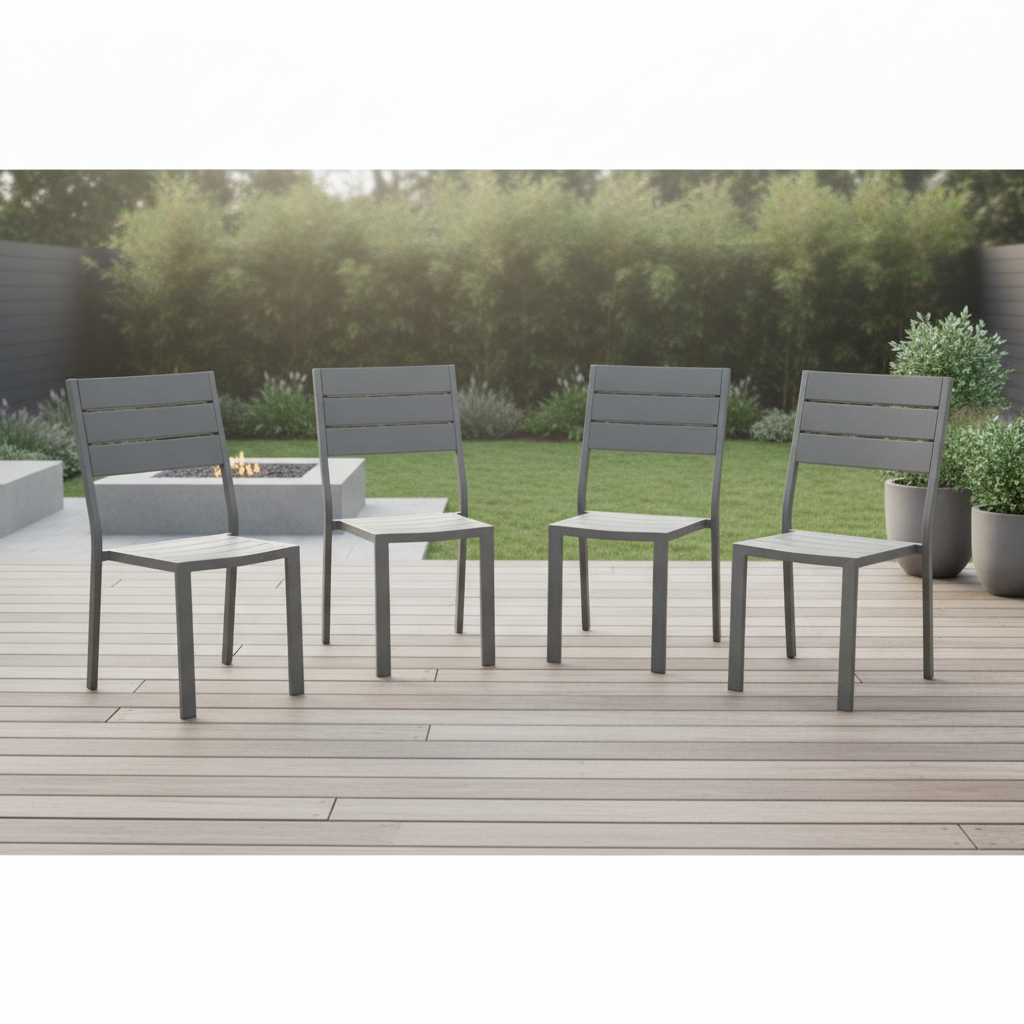 High-Density Polyethylene Slatted Side Chairs Grey 890x590mm for Outdoor Spaces (Pack of 4)