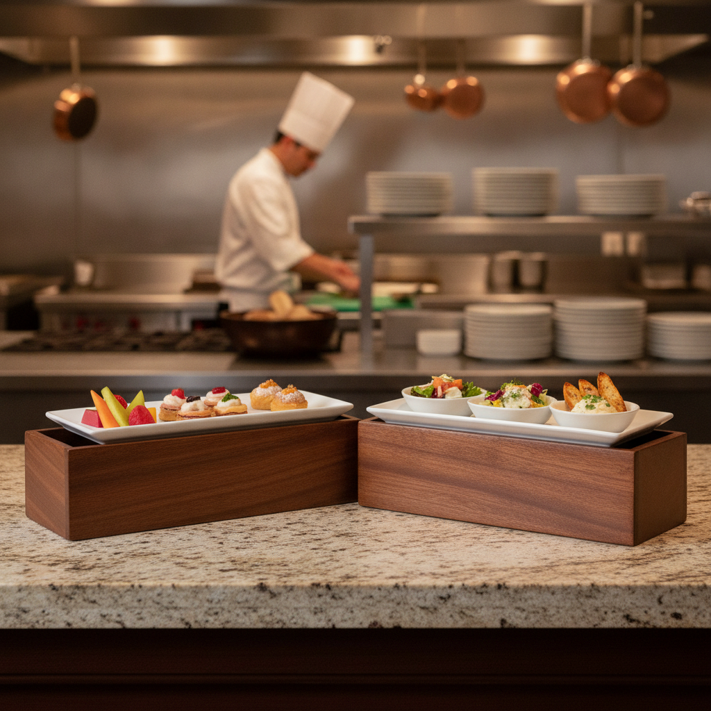 Wood Rectangular Buffet Risers 560mm for Elegant Displays (Pack of 2)