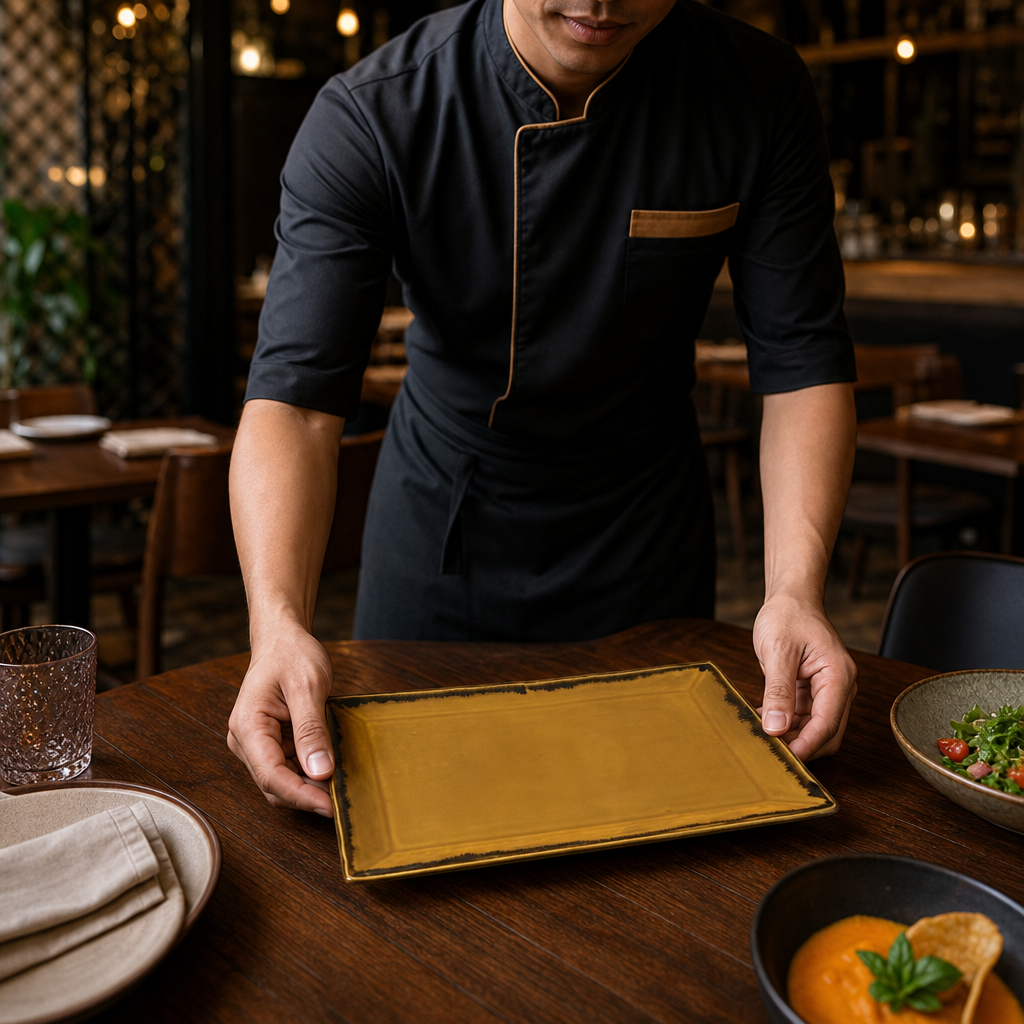 Rectangular Trays Mustard Vitrified Porcelain for Dining (Pack of 6)