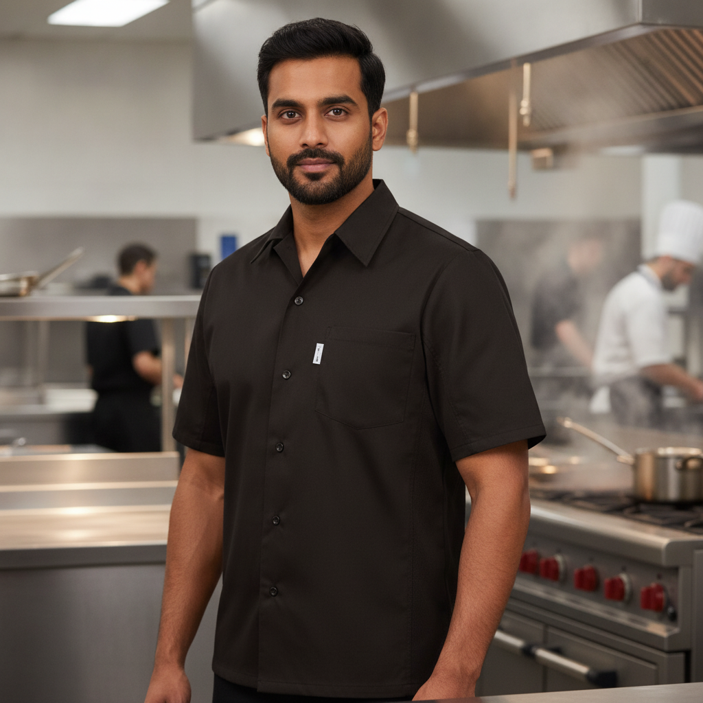 Polycotton Black Unisex Cool Vent Chefs Shirt for Hot Kitchens