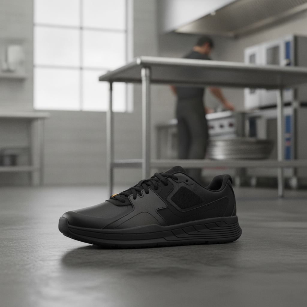 Leather Slip Resistant Shoes in Black for All-Day Comfort