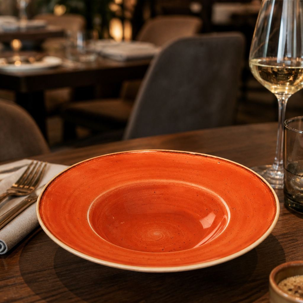 Stonecast Round Wide Rim Bowl in Spiced Orange for Catering & Hospitality