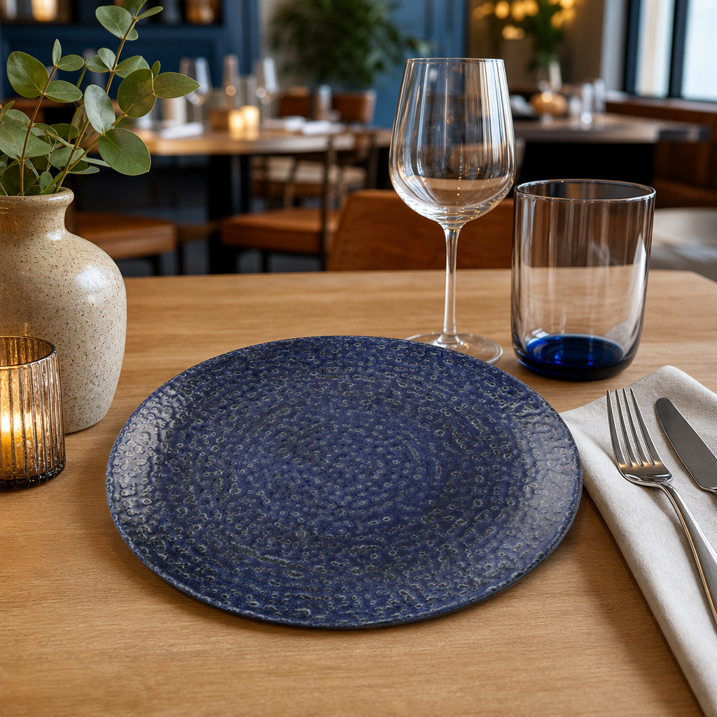 Coupe Plates 220mm Blue Vitrified Ceramic for Restaurants & Cafés (Pack of 12)