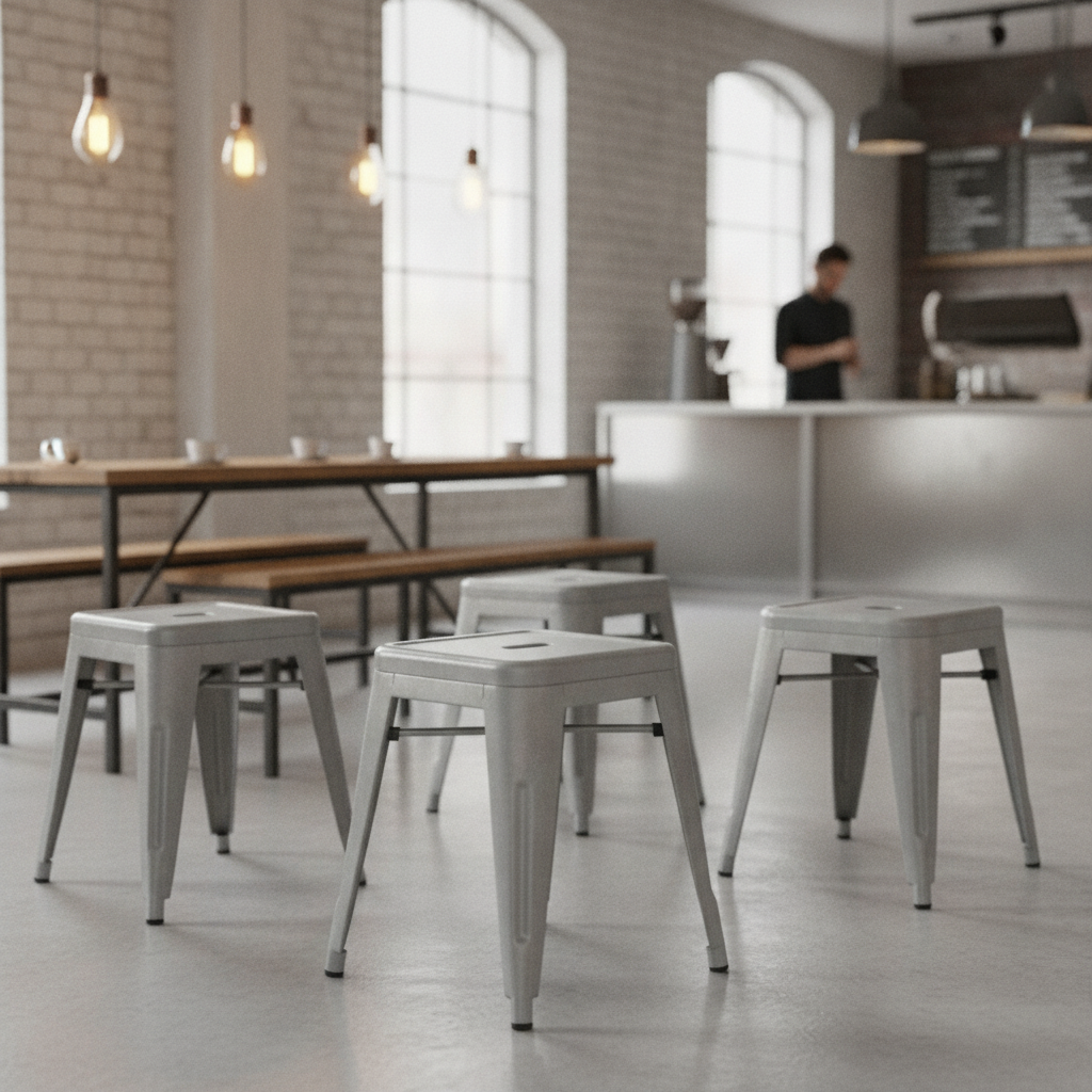 Galvanised Steel Low Stool 460x400mm for Urban Cafés & Pubs (Pack of 4)