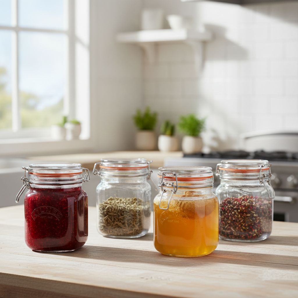 Glass Square Clip Top Jar 1L for Preserving Foods (Pack of 4)