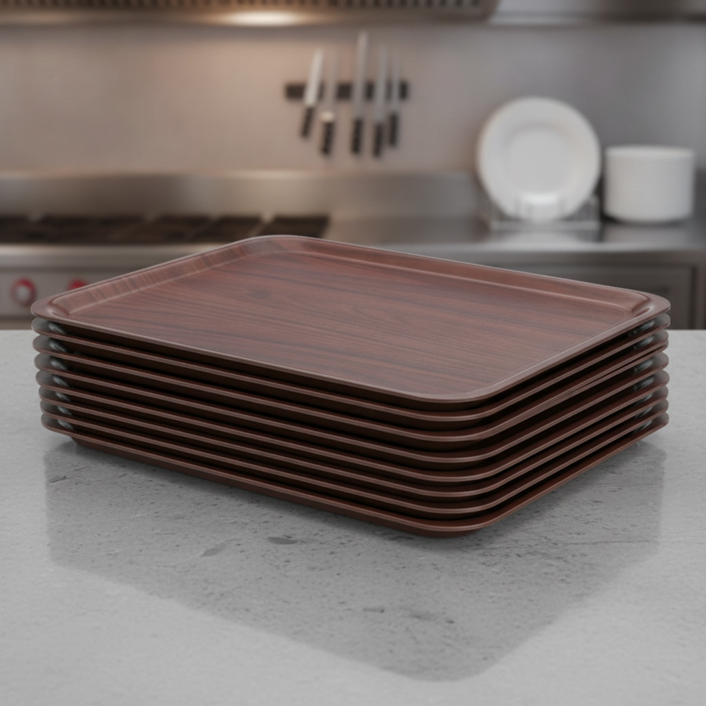 Walnut Laminate Rectangular Tray 460x360mm for Canteens (Pack of 24)