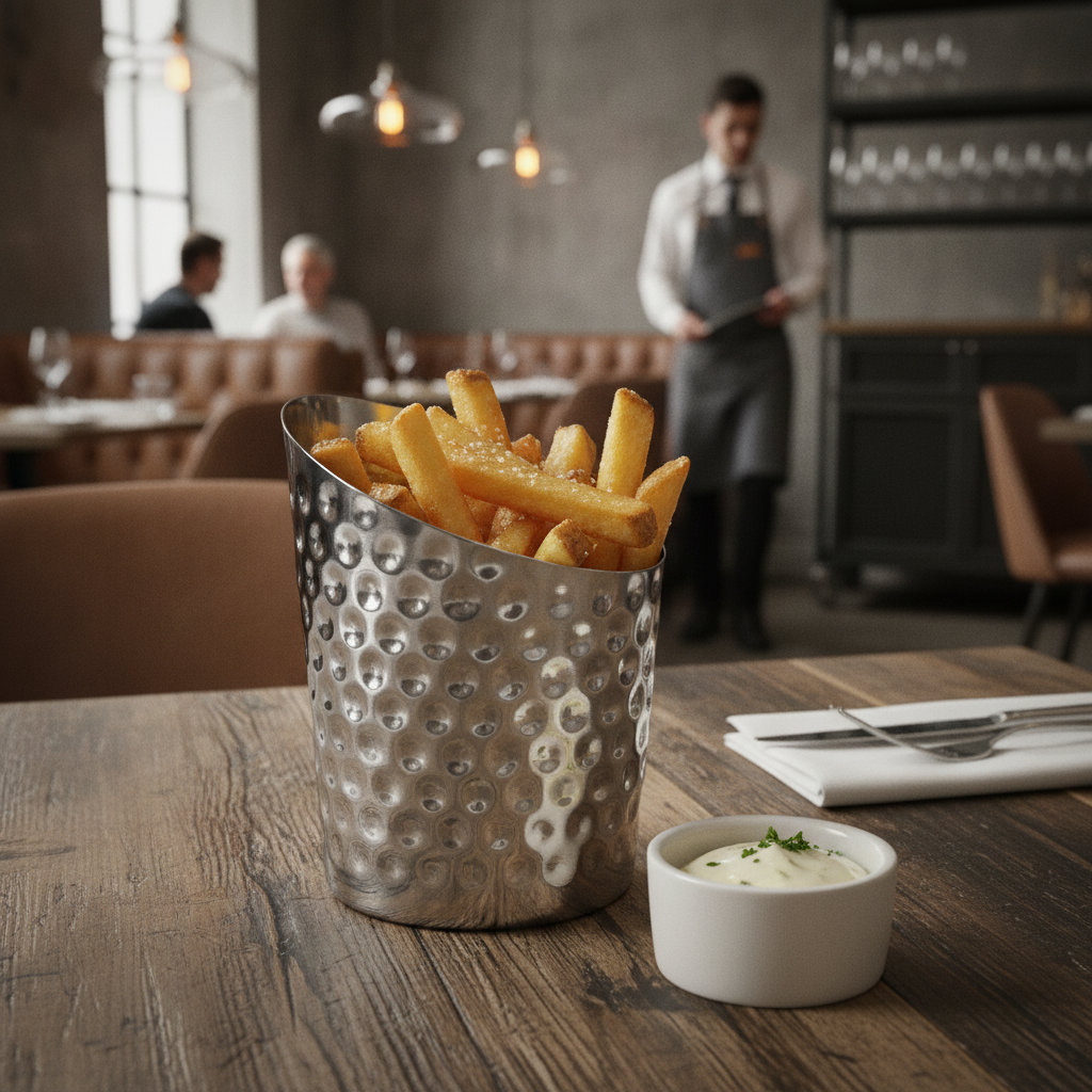 Stainless Steel Hammered Chip Cup 480ml for Stylish Serving