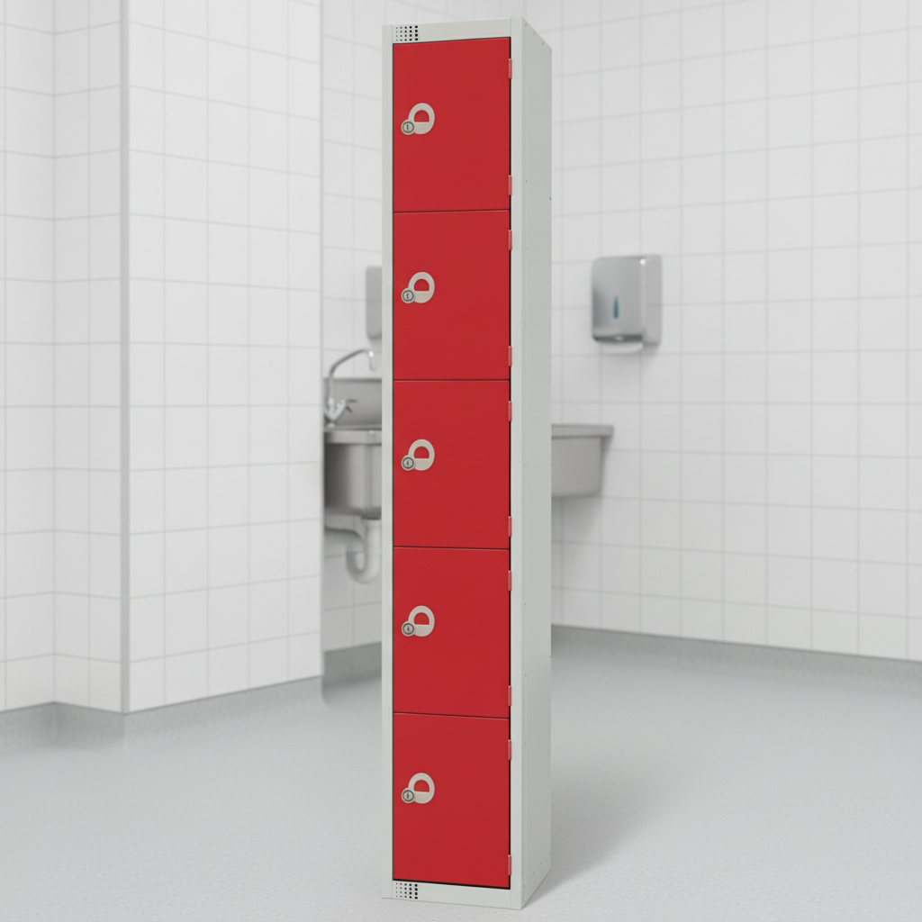 Powder Coated Steel Red Lockers 300mm Deep for High Hygiene Areas